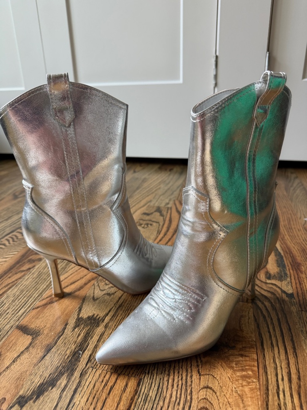 Billini Metallic Silver Pointed-Toe Stiletto Western Ankle Boots
